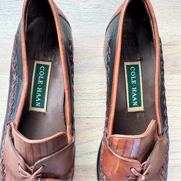 Cole Haan Brown and Black Leather Stitched Tassel Loafers Size 7 - Picture 4 of 12